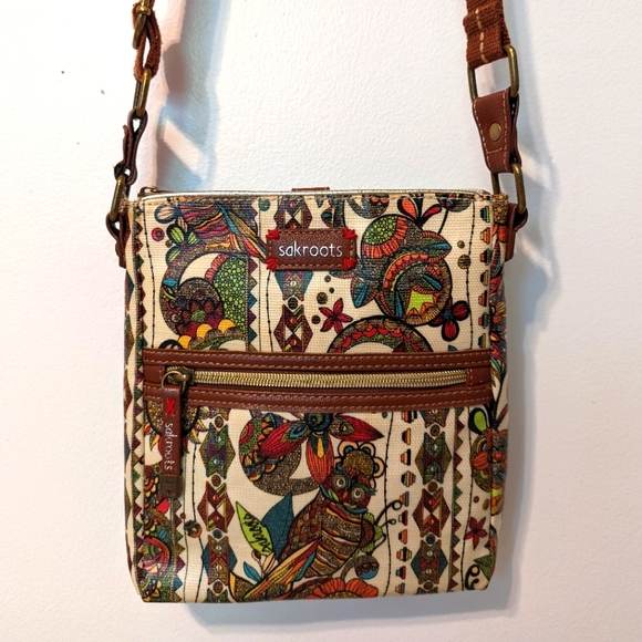 Sakroots Owl Peace Crossbody Purse with Owl Floral Print - Adjustable Strap - Picture 2 of 8